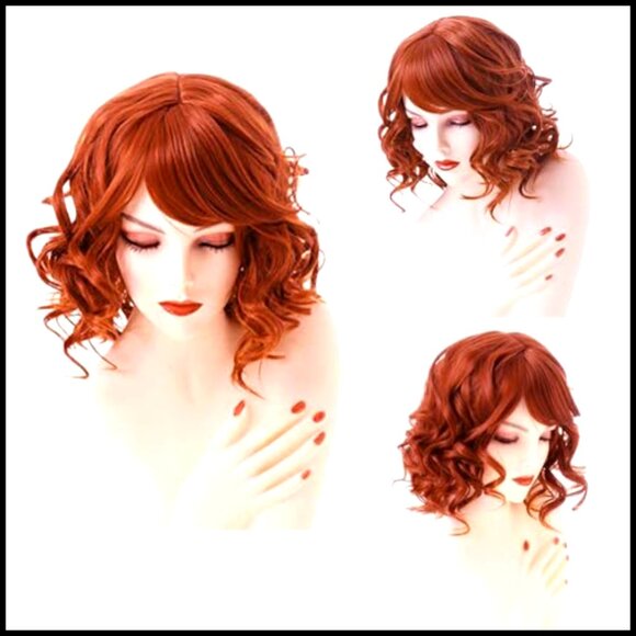 Short Curly Bob Wig with Bangs Heat Resistant Synthetic Fiber Adjustable Straps main image 5